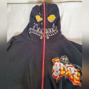 MAZA Heaveyweight Black Hoodie Graffiti Style Full Zip Mask Hood Men's Size XL